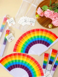 彩虹折扇 1/2/4 件手持彩色派对用品，适用于夏季节日、狂欢节装饰、庆典配件、男女通用舞蹈表演道具、拍摄背景、可重复使用手持扇热带主题活动 - 彩色 - 查看 8