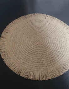 SHEIN 1 件/4 件/6 件/8 件卡其色/米色圆形编织藤条双色流苏餐垫，耐热防滑厨房餐桌垫，隔热垫，派对晚宴餐桌装饰