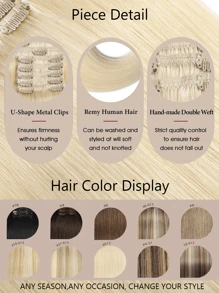 613 Clip In Hair Extensions Real Human Hair, 20 Inch Remy Human Hair Clip In Extensions, Invisible Natural Straight Seamless Clip Ins Hair Extensions - S613 - View 4