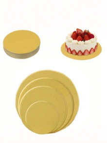 10 Buah Alas Kue Bulat Emas - Alas Kue Sekali Pakai Premium, Karton Anti Minyak untuk Kue Pernikahan/Ulang Tahun - Emas - View 1