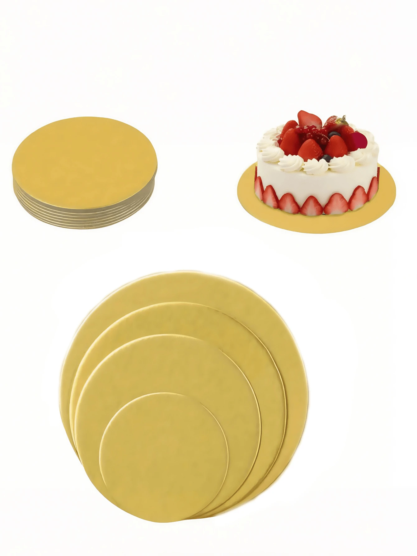 10 Buah Alas Kue Bulat Emas - Alas Kue Sekali Pakai Premium, Karton Anti Minyak untuk Kue Pernikahan/Ulang Tahun - Emas - View 1