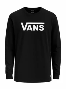 Vans Tricou sport cu mânecă lungă, negru, la modă, cu guler rotund și imprimeu cu litere - Negru - Vizualizare 4
