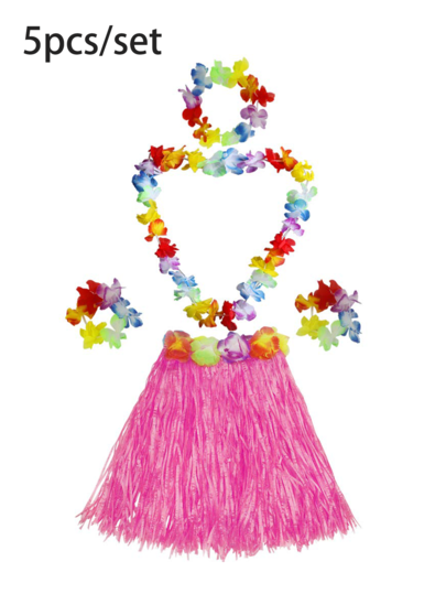 5pcs/Set Hawaii Hula Dress Set, 1Tropical Hawaiian Hula Skirt, 2 Wristbands 2 GarlandS, Hibiscus Flower Birthday Tropical Party Decorations, Hawaiian Hula Skirt Summer Beach Vacation Dress Hawaiian Party Gifts Creative Gift Party Decorations,Christmas