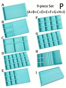 天鹅绒珠宝托盘，大容量珠宝收纳盒，带独立隔层，可堆叠珠宝展示架，可放置耳环、项链、手镯、戒指、发夹、发带等。