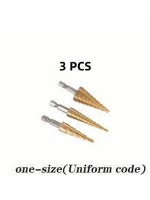 3 件套钛涂层高速钢阶梯钻头套装，适用于木材和高效金属的宝塔钻头 - 耐用、倒角光滑、无毛刺、不易生锈、易于安装、提高效率