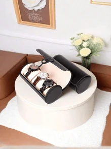 New Handmade Luxury PU Leather Round Travel Watch Box, Dustproof Watch Storage Display Gift Box, PU Leather Jewelry Box Back To School