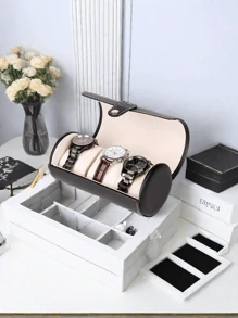 New Handmade Luxury PU Leather Round Travel Watch Box, Dustproof Watch Storage Display Gift Box, PU Leather Jewelry Box Back To School