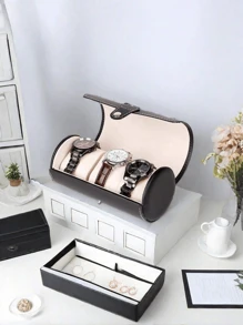 New Handmade Luxury PU Leather Round Travel Watch Box, Dustproof Watch Storage Display Gift Box, PU Leather Jewelry Box Back To School