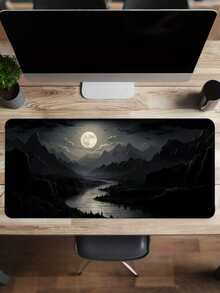 SHEIN 1Pc Large Night Moonlight Scene Rectangular Rubber Mouse Pad - Non-Slip, Washable, Waterproof For E-Sports, Studying, Office Use, School Season - Multicolor - View 3