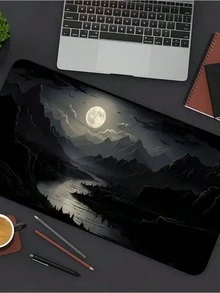 SHEIN 1Pc Large Night Moonlight Scene Rectangular Rubber Mouse Pad - Non-Slip, Washable, Waterproof For E-Sports, Studying, Office Use, School Season - Multicolor - View 6