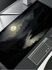 SHEIN 1Pc Large Night Moonlight Scene Rectangular Rubber Mouse Pad - Non-Slip, Washable, Waterproof For E-Sports, Studying, Office Use, School Season - Multicolor - View 5