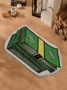 1Pc Green Money Bag Design Area Rug, Creative Personalized Carpet, Style, Suitable For Living Room, Bedroom, Entrance, Kitchen, Bathroom, Gaming Room, Study, Versatile Stylish Home Decor Carpet - Multicolor - View 4