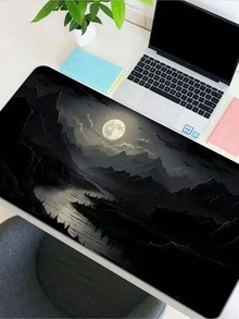 SHEIN 1Pc Large Night Moonlight Scene Rectangular Rubber Mouse Pad - Non-Slip, Washable, Waterproof For E-Sports, Studying, Office Use, School Season - Multicolor - View 4