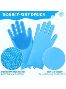 1/2/5 双宠物洗澡手套、硅胶狗淋浴手套和宠物擦拭巾、适用于猫狗的宠物清洁工具 - 藍色 - 查看 4