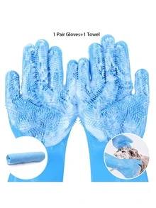 1/2/5 双宠物洗澡手套、硅胶狗淋浴手套和宠物擦拭巾、适用于猫狗的宠物清洁工具 - 藍色 - 查看 8