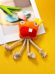 PETSIN 1 件绳索小海怪毛绒宠物声音玩具 - 耐用互动狗玩具，可咀嚼和咬