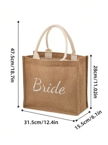1入Jute / Burlap手提袋，柔軟手柄塗層內部，婚禮 / 訂婚 / 蜜月 / 週年紀念日 / 妻子禮物新娘麻布手提袋，Team Bride伴娘禮物，新娘派對，單身派對，婚禮蜜月禮品袋，婚禮裝飾 - 卡其色 - 查看 8