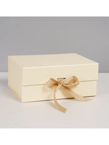 1pc Ribbon Gift Box With Bow Folding Box Style Cosmetic Gift Box For Birthday Presents And Holiday Gifts Valentine's Day, Valentines Wedding, Birthday,Decorations,Wedding, Living Room Decor - Champagne - View 2