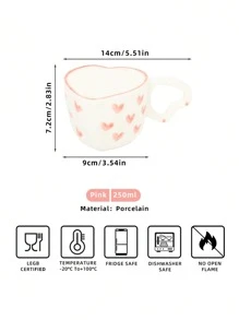 陶瓷咖啡杯，创意爱心图案杯子，适用于办公室和家庭，适用于洗碗机和微波炉，8.5 盎司/250 毫升，用于拿铁茶牛奶（粉色爱心）1 件圣诞节节日礼物 - 粉色 - 查看 5