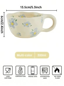 SHEIN 1 件奶油色手持不对称陶瓷杯、早餐杯、咖啡杯圣诞节节日礼物