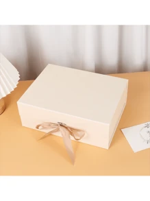 1pc Ribbon Gift Box With Bow Folding Box Style Cosmetic Gift Box For Birthday Presents And Holiday Gifts Valentine's Day, Valentines Wedding, Birthday,Decorations,Wedding, Living Room Decor - Champagne - View 4