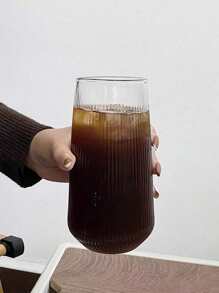 SHEIN 1 个 500ml 16.6oz 复古条纹玻璃杯，高硼硅玻璃竖纹玻璃杯，带肋透明咖啡杯，适用于饮用水、牛奶、燕麦、茶、果汁、早餐、咖啡、饮料等，适用于咖啡馆、家庭、餐厅、派对、舞会、办公室、父亲节礼物、母亲节礼物、送给朋友的礼物、送给男朋友和女朋友的礼物、送给家人的礼物、送给老师的礼物、送给同事的礼物圣诞节作为节日送礼 - 無色 - 查看 7