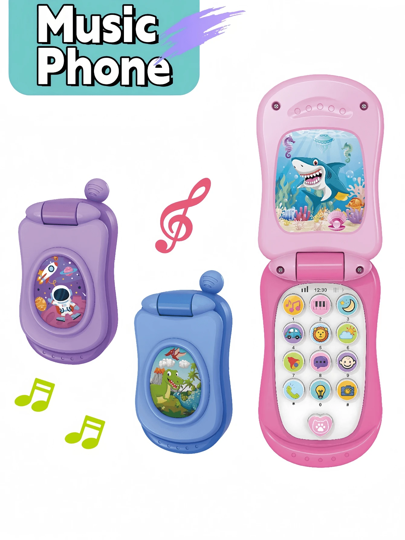 MINKOJA 1PC Plastic Cartoon Music Flip Phone Toy Early Learning Educational Gift For Toddler Preschool Learning Numbers Alphabet Sound Light Fun Interactive Play Birthday Christmas Party - Multicolor - View 1