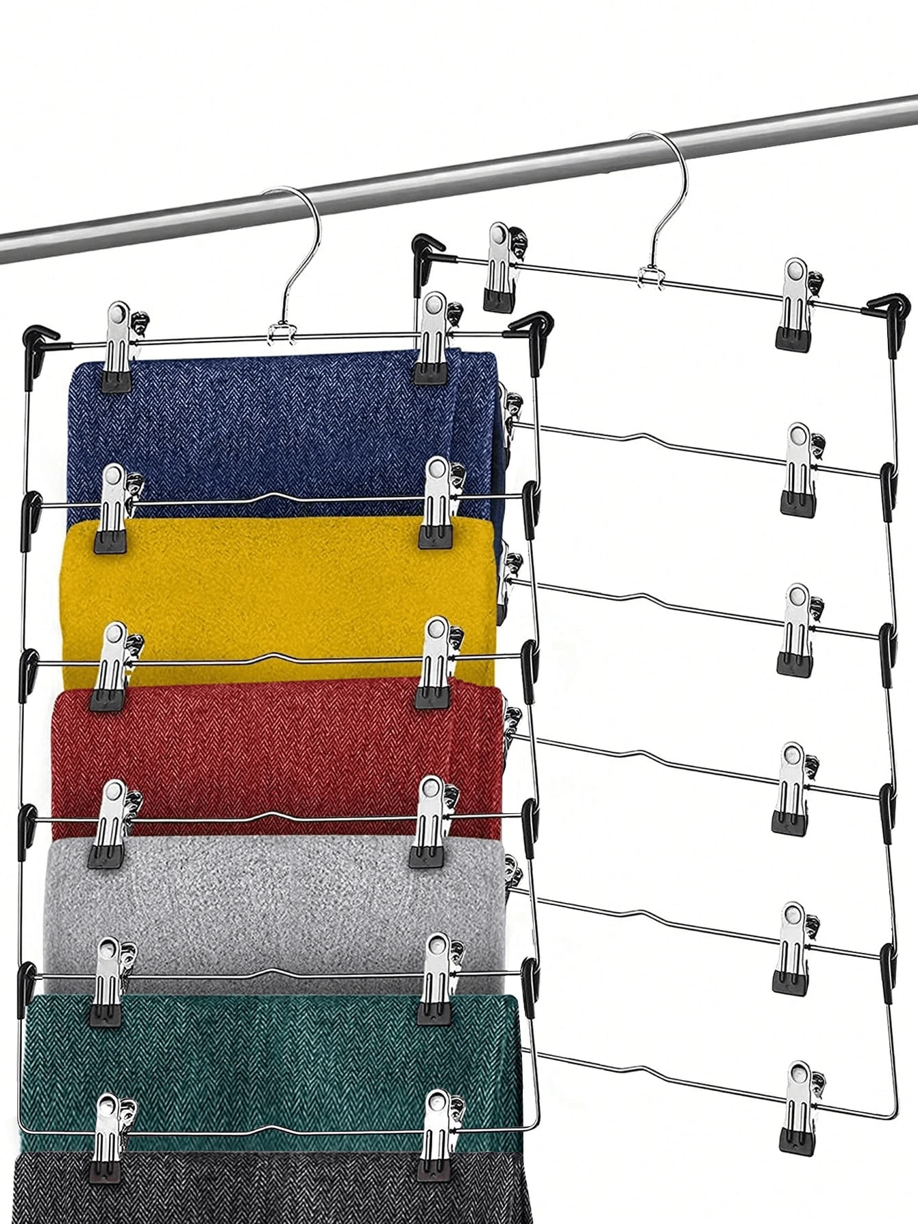 1pc 6-Tier Black Metal Skirt/Trouser Clip, Multi-Functional Storage Hanger