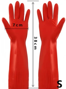 1 件装耐用橡胶清洁手套防水防滑厨房手套可重复使用防护洗碗手套男女园艺烹饪洗涤家居必需品防滑家用橡胶手套红色家居装饰厨房配件 - 紅色 - 查看 12