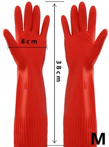 1 件装耐用橡胶清洁手套防水防滑厨房手套可重复使用防护洗碗手套男女园艺烹饪洗涤家居必需品防滑家用橡胶手套红色家居装饰厨房配件 - 紅色 - 查看 11