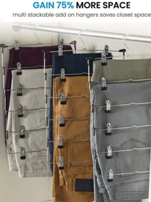 1pc 6-Tier Black Metal Skirt/Trouser Clip, Multi-Functional Storage Hanger