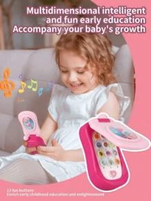 MINKOJA 1PC Plastic Cartoon Music Flip Phone Toy Early Learning Educational Gift For Toddler Preschool Learning Numbers Alphabet Sound Light Fun Interactive Play Birthday Christmas Party - Multicolor - View 4