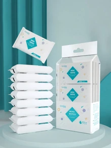 63 Pack Pull-Out Cleaning Wipes (9.5x5.5cm Compact Size) | Portable Wet Wipes For Hands, Face & Surfaces Travel, Outdoor, Kitchen, Bathroom, Picnic Essentials Skin-Friendly, Alcohol-Free & Moisturizing Family, Student, Office, Holiday Party Must-Have (Multiple Scenes Use)