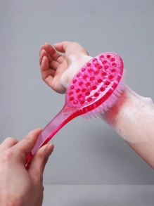 Cepillo de baño de mango extra largo (14.37 pulgadas) para fregar la espalda, cepillo exfoliante de ducha con cerdas suaves y agarre antideslizante, escobilla corporal para áreas de difícil acceso, pies y hombros, artículo de aseo esencial para el hogar, baño, cuidado de ancianos y spa (azul claro, refresco de verano)