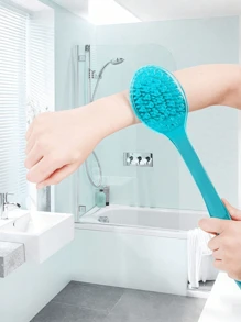 Cepillo de baño de mango extra largo (14.37 pulgadas) para fregar la espalda, cepillo exfoliante de ducha con cerdas suaves y agarre antideslizante, escobilla corporal para áreas de difícil acceso, pies y hombros, artículo de aseo esencial para el hogar, baño, cuidado de ancianos y spa (azul claro, refresco de verano)