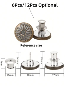 SHEIN 6 Pcs/12Pcs Jeans Buttons Replacement 17mm No Sewing Metal Button Repair Kit Nailless Removable Jean Buttons Replacement Combo Valentines Wedding, Birthday, Buttons, Sewing, Sewing Supplies, Sewing Accessories, Craft Supplies, DIY, Crafts For Adults