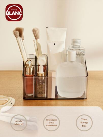 Madebyblanc 1pc Minimalist Acrylic Pen Holder, Multifunctional Storage Box, Office Desktop Storage Box, Student Desktop Pen Bucket Back To School,Mirror Cabinet, Cosmetic Storage Box, Skin Care Product Plastic Organizing Box With Separate Packaging, Inner Box, Transparent Desktop Shelf