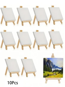 10 confezioni di set di mini tele e cavalletti, dimensioni tela 4" x 4", dimensioni cavalletto 3,1" x 5,9", per pittura per bambini, pittura ad olio e doodle fai da te, regalo di Natale, articoli scolastici