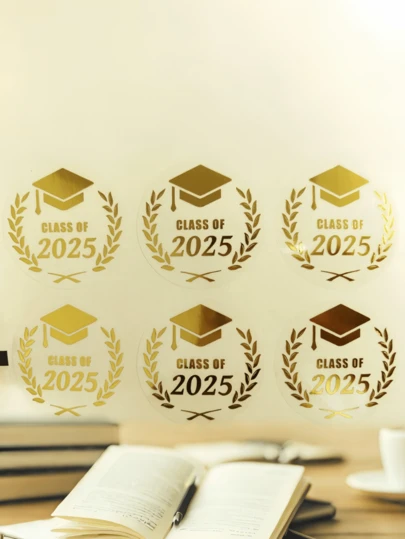 120/60/24 件毕业贴纸 2025 - 2025 届金箔贴纸，毕业祝贺标签，可用于毕业帽、毕业证书、信封、派对礼品、礼品装饰、毕业派对用品、批量毕业贴纸