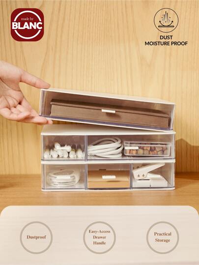 Madebyblanc 1PC桌面收纳盒，单层单抽屉，单层多抽屉可选，多层抽屉款式，单、多抽屉设计，桌面收纳盒，用于杂物和文具，化妆盒，家用，卧室用，分区收纳文具收纳盒，多功能，学生用品，办公室用，开学季