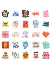 SHEIN 50张粉色英文励志涂鸦贴纸，个性PVC自粘贴纸，哑光饰面，装饰行李箱，电脑头盔，吉他，手机壳，水杯，个性剪贴簿装饰用品学校用品 - 彩色 - 查看 4