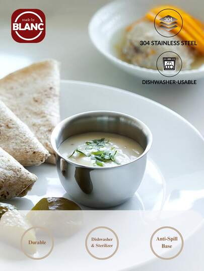 Madebyblanc 304 rostfritt stål salladsskål rostfritt stål flugskyddande design rostfritt stål såskopp hushållsdipp liten skål western biffsåskopp salladsdressing kryddskål lämplig för kök bakning marinerad kaka bröd sallad metallskål