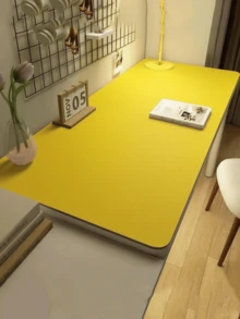 SHEIN 1 PC Of Eye Protection Green Desk Mat PU Leather Tablecloth Children's Study Computer Desk Mat Dustproof Easy To Clean Non-Slip And Oil-Proof - Yellow - View 2
