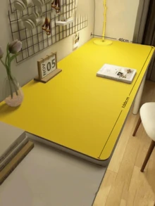 SHEIN 1 PC Of Eye Protection Green Desk Mat PU Leather Tablecloth Children's Study Computer Desk Mat Dustproof Easy To Clean Non-Slip And Oil-Proof - Yellow - View 3