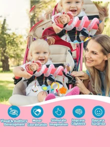 Zazumi 1件装动物婴儿床吊饰带铃铛镜子悬挂玩具大象婴儿床装饰早教感官玩具适用于幼儿园卧室装饰批发