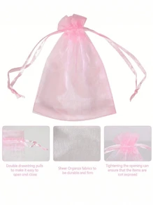 50pcs Organza Gift Bags With Drawstring Cord For Jewelry, Candy, Wedding, Party - Pink - View 6