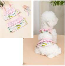 Conjunto de traje de baño para perro, ropa para perro, falda y traje de baño con estampado de leopardo rosa, bikini de verano transpirable y con estilo, accesorios de fotografía para mascotas, suministros para mascotas, adecuado para perros y gatos para nadar