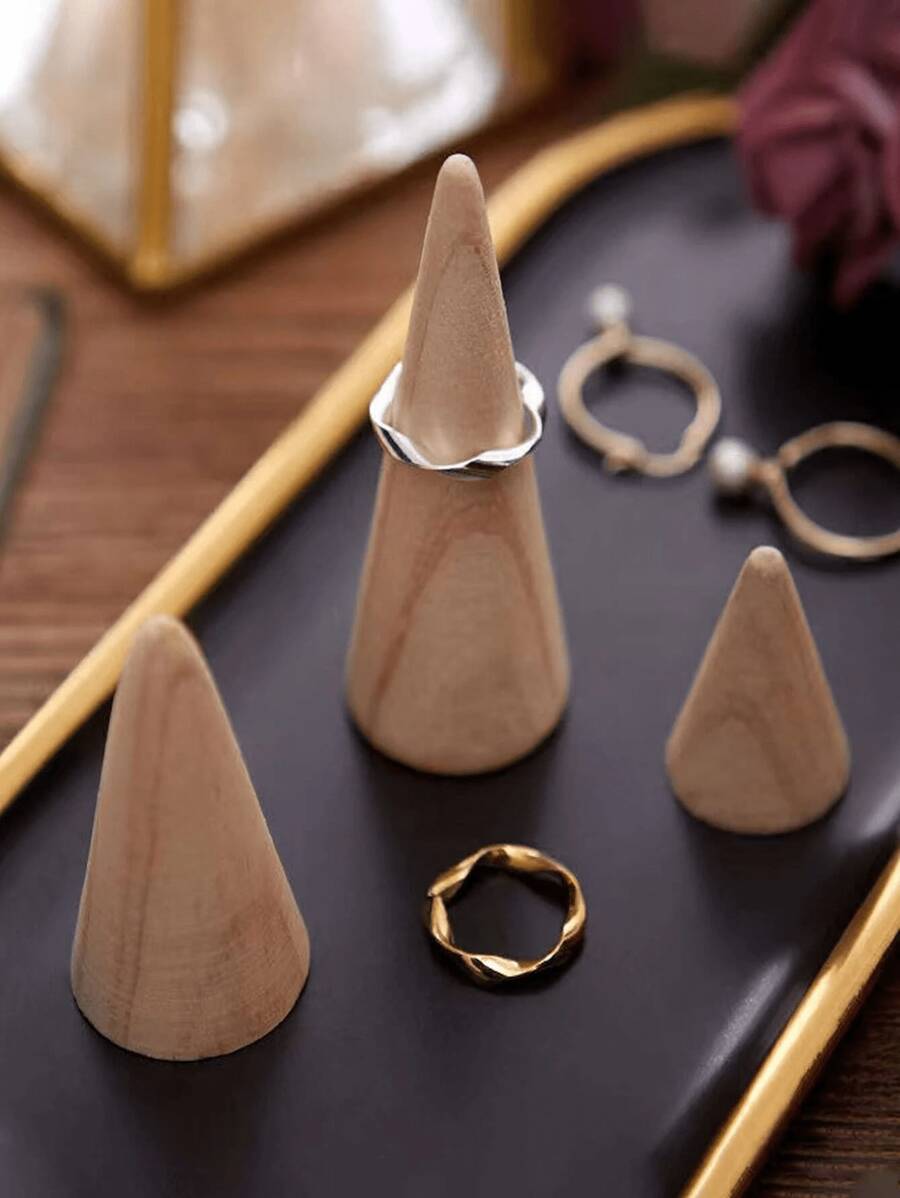3pcs Cone Design Ring Storage Rack, Gift For Valentine's Day Valentine's Day, Valentines Wedding, Birthday - Beige - View 1