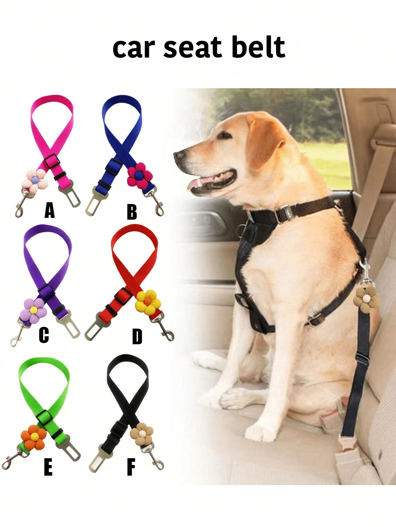 PETSIN Sunflower Pattern Pet Dog/Cat Car Leash, Adjustable Car Pet Traction Rope, Vehicle Belt, Pet Supplies, Retractable Pet Car Leash