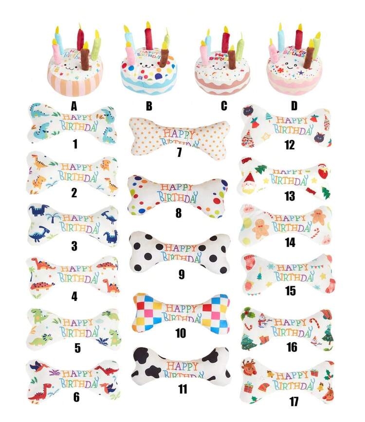 宠物猫玩具、狗狗玩具、安抚自拍、牙齿清洁、耐嚼生日蛋糕、生日礼物、骨头、派对和声音 - 彩色 - 查看 7